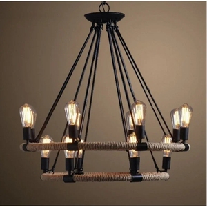 <span class=keywords><strong>Lampe</strong></span> de <span class=keywords><strong>plafond</strong></span> en fer et corde de chanvre, style industriel rétro américain, personnalisée, pour bar, boutique de vêtements, café - Product Image 1