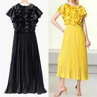 Robe Modeste Bleu Ciel Tendance pour Femme, Manches Bouffantes, Paillettes, Satin Brillant, Longue, pour Soirée, Quotidien, Décontractée, Ample, Élégante, Vestidos