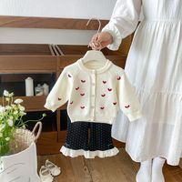 Cardigan en tricot pour fille, printemps-automne, broderie cœur, manches longues, pull bébé