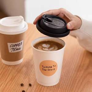 Vente en gros de gobelets à café à double paroi écologiques jetables avec logo imprimé, best-sellers, avec couvercles - Product Image 6