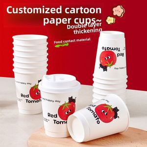 Vaso de Papel Desechable de Doble Pared y Paredes Gruesas de 12oz para Bebidas Calientes/Frías, Leche de Soya para Llevar y Uso Doméstico - Product Image 1
