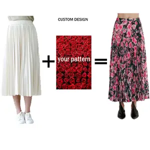 stylish full printed beautiful office skirt dress burgundy satin pleat skirt for ladies