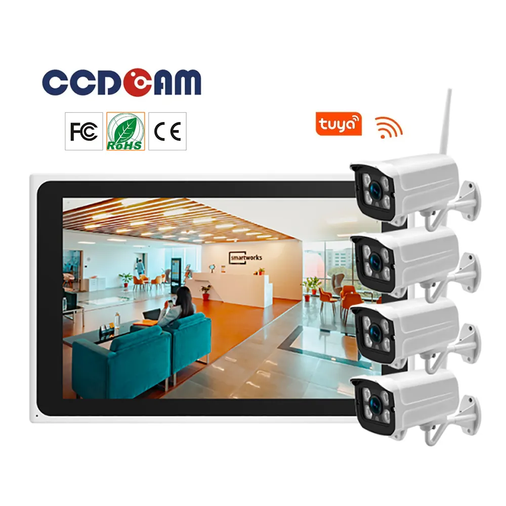 Tuya Beveiligingscamera Systeem Draadloze Nvr Kits Met Bullet Ptz Camera 'S En 10.1 "Lcd-Scherm 8ch 3mp