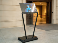Afficheur numérique OLED transparent sur pied, écran holographique pour la publicité dans les centres commerciaux en intérieur