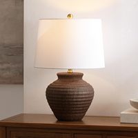 Lampe de table 22,5 pouces, base en céramique marron foncé, abat-jour en tissu, interrupteur marche/arrêt, ampoule E26 incluse, table de chevet, console, maison