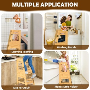 Taburete de Bambú para Bebés y Niños Pequeños, Torre de Aprendizaje de Bambú para Niños Pequeños, Torre de Aprendizaje de Madera Ajustable en Altura, Torre de Aprendizaje Plegable - Product Image 4