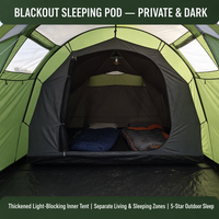 Tente de camping tunnel OEM/ODM - Imperméable Ripstop, Poteaux en aluminium, Auvent vue sur le lac, Double compartiment de couchage, 4 saisons