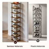 Étagère à chaussures rectangulaire moderne en bambou à 9 niveaux, capacité personnalisable, organisateur vertical étroit et haut pour le salon