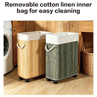 Panier à linge en bambou avec roulettes, panier à linge roulant, poignées en corde, grand panier de rangement, panier à vêtements, panier à linge pour la salle de bain