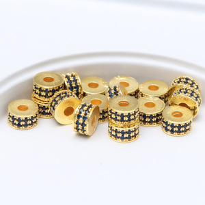 Distanziatori a disco rotondi a due file con micro zirconi cubici (CZ) placcati oro 18k, distanziatori a disco con pavé di diamanti - Product Image 4