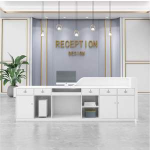 Bureau de réception moderne en bois de marbre personnalisable avec <span class=keywords><strong>comptoir</strong></span> de bar laqué pour hôtels sociétés immobilières Front Office - Product Image 4