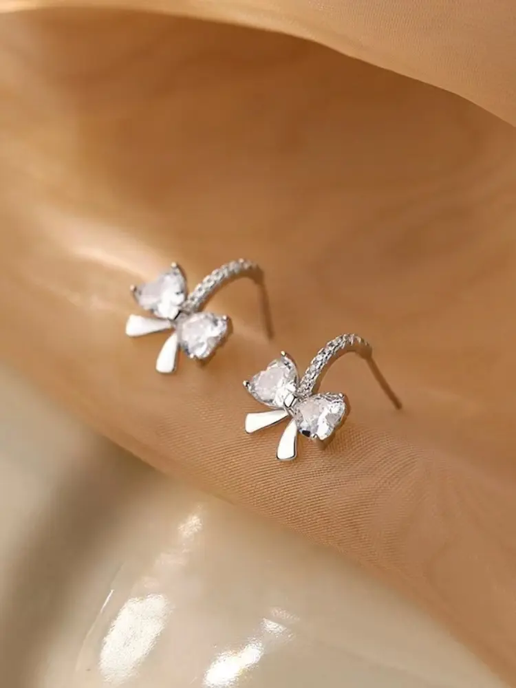 RINNTIN GSE002 Boucles d'oreilles en argent sterling 925 pour femmes à la mode minimalistes en zircone avec nœud papillon adaptées aux cadeaux de mariage