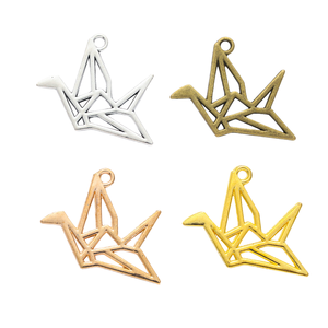 Breloques <span class=keywords><strong>origami</strong></span> grue en papier 23x29mm, couleur argent antique, pendentifs pour la fabrication de bijoux faits main tibétains DIY - Product Image 4