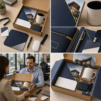 Kit de bienvenue pour employés personnalisé hybride avec carnet, tasse, pochette pour câbles, tapis de souris, stylo, badge et boîte d'expédition – Vente en gros et personnalisation en vrac