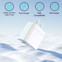 Chargeur mural double port USB-C 20W à vente chaude avec charge rapide USB-A+USB-C pour appareils mobiles - Disponible en US EU UK AU