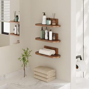 Wooden <b>Floating</b> <b>Shelf</b> <b>Wall</b> Mounted Oval Shape Bathroom Storage Rack For Toiletries And Decorations Durable Design - Product Image 1