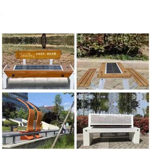 Banco de metal de diseño moderno <span class=keywords><strong>mobiliario</strong></span> <span class=keywords><strong>urbano</strong></span> banco de calle de madera para <span class=keywords><strong>parques</strong></span> y plazas con carga de teléfonos móviles WiFi - Product Image 5