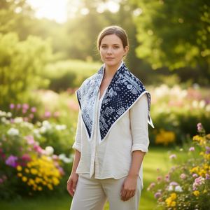 Pañuelo triangular floral Zi de 60x135 cm, poliéster y algodón, multiusos, para mujeres y hombres - Product Image 2