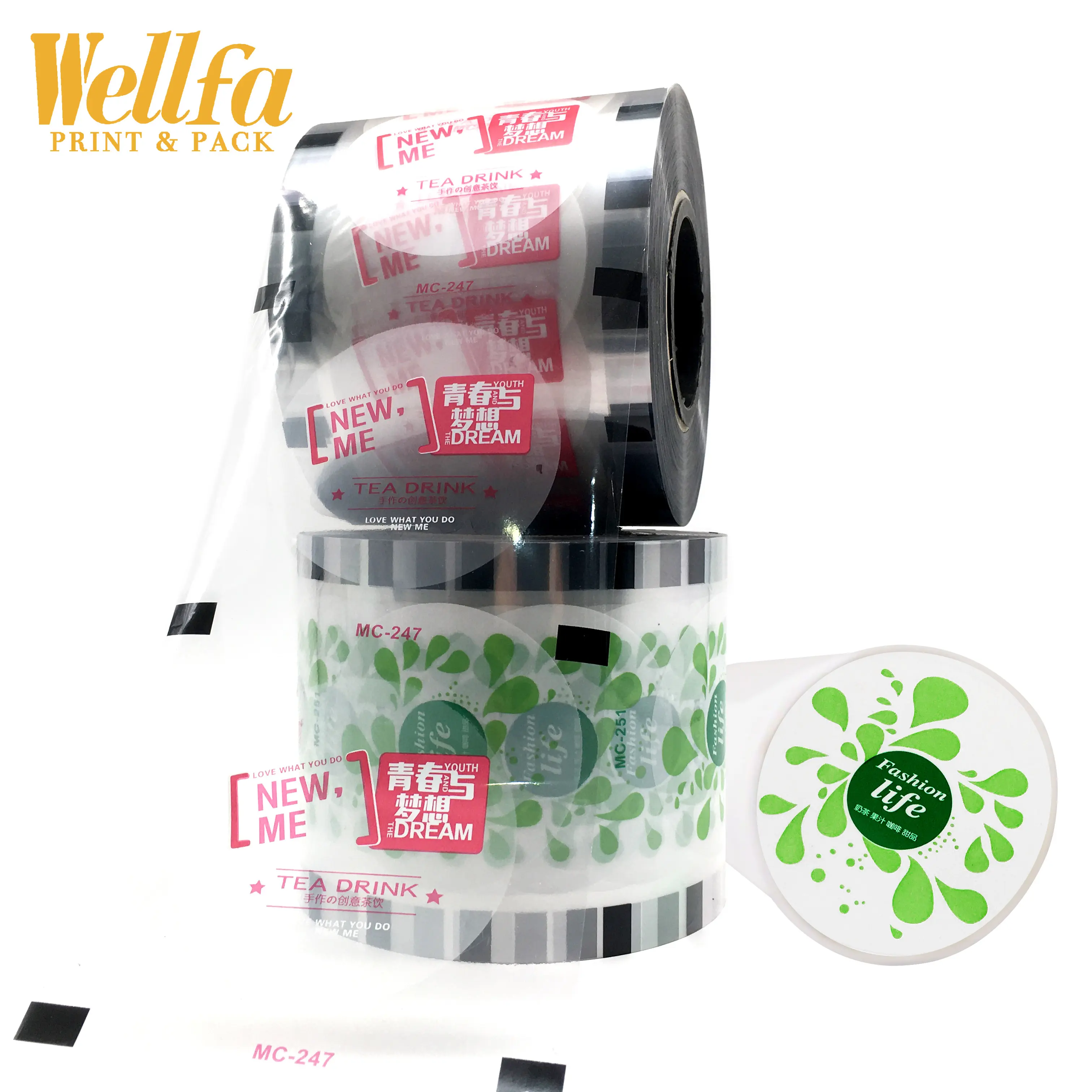 Logo personalizzato di fabbrica flessibile trasparente PP PET PE Jelly Cup imballaggio rotolo morbido laminato caffè bolla tè Film sigillante Film plastico