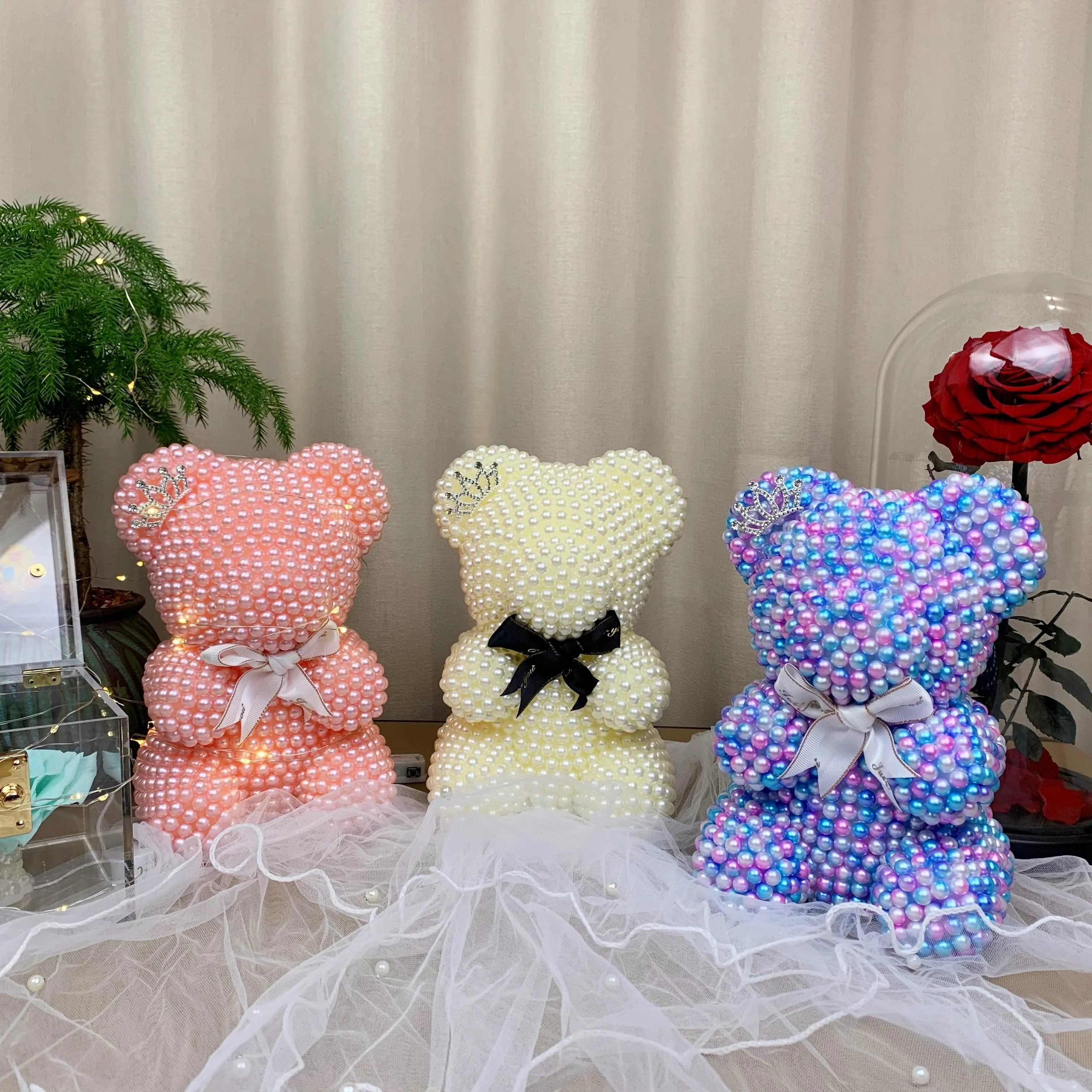 2024 Luxurious Gift Idea Handcrafted Valentine's Day gifts Christmas gifts 25cm pearl bear and 25cm pearl bunny