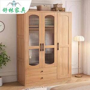 Muebles Shulin, Armario de Madera Maciza, Estilo Moderno Minimalista, Armario de Almacenamiento para Dormitorio de Doble Puerta, Color Madera Natural - Product Image 1