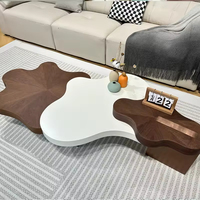 Ensemble de table basse moderne en forme de nuage, plateau en bois, hauteur réglable, design artistique irrégulier pour hôtel, maison, salon