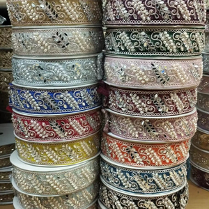 Custom Made Premium Handcrafted Sequin Embroidered Brocade <b>Fabric</b> Laces <b>100</b>% Cotton Machine Precision for Superior Texture - Product Image 1