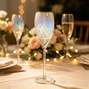 Flûtes à <span class=keywords><strong>champagne</strong></span> en cristal irisé de luxe Raymond Wholesale, bord doré, verre taillé, pour mariage, fête, hôtel, banquet - Product Image 1