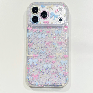 เคสโทรศัพท์กันรอยนิ้วมือ รุ่น 17 Pro Max 16 15  ลายดอกไม้หน้าต่างขนาดใหญ่ กรอบเลนส์  ประดับ<span class=keywords><strong>เพชร</strong></span>ด้านข้าง สี<span class=keywords><strong>ชมพู</strong></span>ฟ้าครีม  พร้อมโบว์น่ารัก - Product Image 1