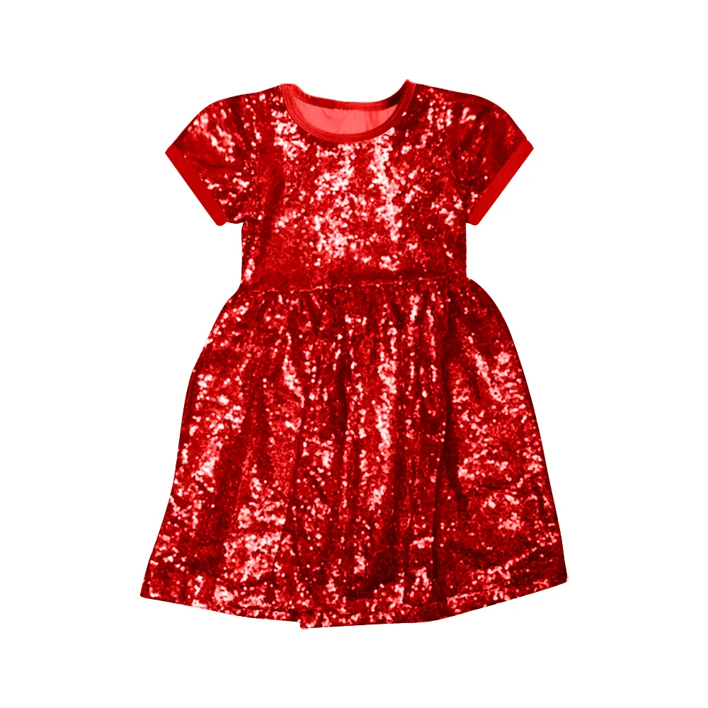 Cập Nhật Mới Đặt Hàng Trước ODM OEM Bé Sequined Dresses Trẻ Em Cô Gái Màu Đỏ Ăn Mặc Trẻ Em Long Lanh Giáng Sinh Ăn Mặc