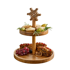 Bandeja de Servir de Madera Ecológica Clásica de Alta Calidad, de 2 Niveles, para Pasteles, Diámetro 25xH22cm, SON TRA CRAFT, Decoración Navideña, para Fiestas, Frutas - Product Image 3