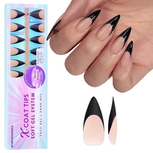 XCOATTIPS Uñas Artificiales al por Mayor, Estilo Stiletto Largo, Gel Suave, Negras Francesas, Puntas X Coat Hechas a Mano, Uñas Postizas Adhesivas - Product Image 1