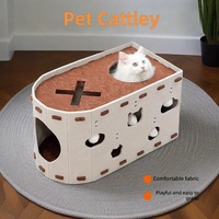 Lit-cave carré confortable en feutre pour chat et griffoir, durable, anti-chute de poils, maison fermée pour chatons, lit pour animaux toutes saisons