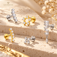 Anting-anting titanium G23 tanpa ulir CRYSPURE ASTM F-136, anting-anting labret bibir, anting-anting helix bunga, perhiasan tindik grosir