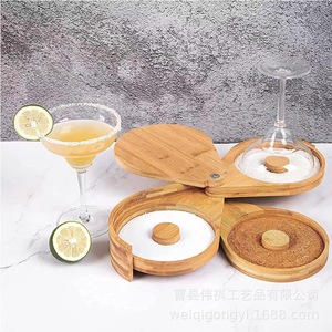 <b>Bamboo</b> Wooden Three Layer Salt Sugar Rim Box Cocktail Party Bartending Tool Desktop Storage <b>Container</b> - Product Image 2