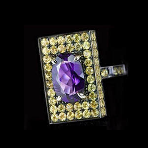 Anillo de Cóctel Geométrico H192 para Mujer, con Zafiro Natural Ovalado y Engaste Pavé, Anillos de Moda para Fiesta - Product Image 2