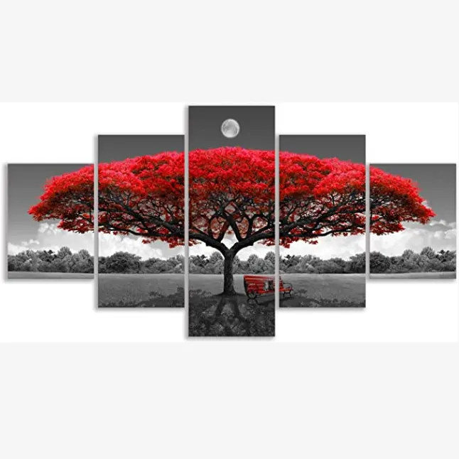 Màu đen và trắng đóng khung tác phẩm nghệ thuật phong cảnh hình ảnh nghệ thuật bức tường bức tranh nghệ thuật bức Tường Vải nghệ thuật cây đỏ