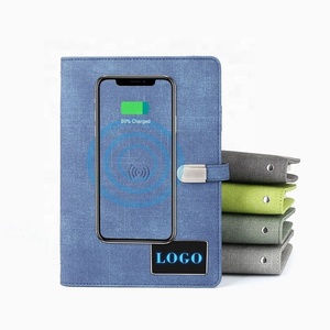 Corporation Gifts Notebook Power Banks with Usb Flash Drive Fabric Light up Logo A5 Notebook Powerbank with Wireless Charger