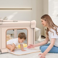 Parc de jeu pliable pour bébé avec tapis d'éveil en tissu tricolore pour usage domestique intérieur, idéal pour la marche et le jeu des tout-petits, avec barrière de sécurité enfant