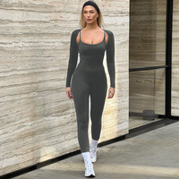 GIMILY oem custom Casual set body pour femmes Slim Fit High Elastic Sling Jumpsuit Long Sleeve Shawl Set Yoga deux-pièces set
