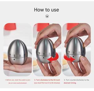 Temporizador de Cocina Mecánico de Acero Inoxidable con Forma de Huevo, Ajustable hasta 1 Hora, Sin Necesidad de Baterías, Gadget - Product Image 3