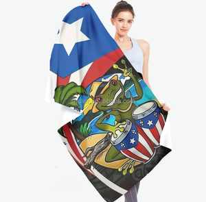 Toalla de Playa Extra Grande y Súper Suave con la Bandera de Puerto Rico, Diseño Tribal Sol Taino, Secado Rápido, Ideal para la Arena y el Baño - Product Image 3