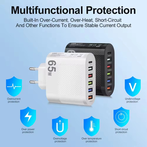 Caricatore da Muro USB Tipo C a 6 Porte (EU/US/UK) da 65W per Ricarica Rapida, Compatibile con <span class=keywords><strong>iPhone</strong></span> 17 16 15 14 13 12 11 Pro Max, Xiaomi, Samsung - Product Image 6