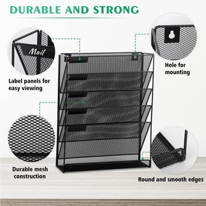 <span class=keywords><strong>Porte</strong></span>-documents <span class=keywords><strong>mural</strong></span> multifonctionnel pour bureau, <span class=keywords><strong>porte</strong></span>-fichiers en métal grillagé, organisateur de bureau suspendu - Product Image 5