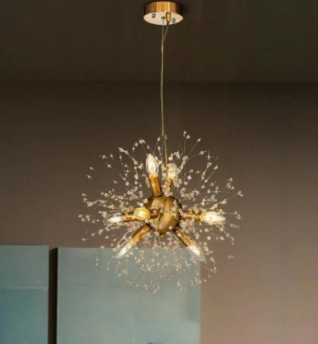 Interior decoration gold Stainless Steel Ring Round Ceiling hanging pendant Crystal Firework Chandelier