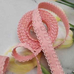 Bande élastique jacquard tissée personnalisée, sangle en dentelle de nylon blanche à motifs floraux, bande élastique colorée de 1,6 cm avec bord picot et logo tissé - Product Image 2