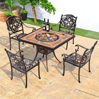 Juego de mesa de azulejos de cerámica de aluminio para exteriores, mesa de comedor y sillas de restaurante de lujo moderno para jardín, patio al aire libre