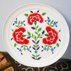Assiette de service ronde en acier inoxydable émaillé à motif floral avec imprimé cachemiri, plat à dessert, assiette cadeau personnalisée pour la maison et les restaurants - Product Image 3