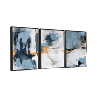 Ensemble d'Art Mural Abstrait Moderne sur Toile Trois Grands Cadres Bleu Marine Décoration Murale pour Salon Chambre Cadre de Peinture à l'Huile
