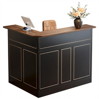 Bureau de réception moderne en bois en forme de L avec étagères de rangement, convertible, pour petit bureau, école, hôpital, centre commercial